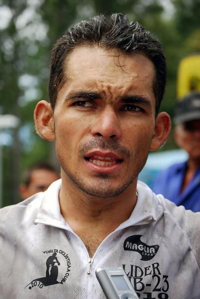 Jose Alarcon (Sumiglov-Gober. Merida) speaks to the media after his stage win.