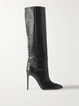 Croc-Effect Leather Knee Boots