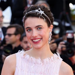 margaret qualley in a bedazzled headband at cannes