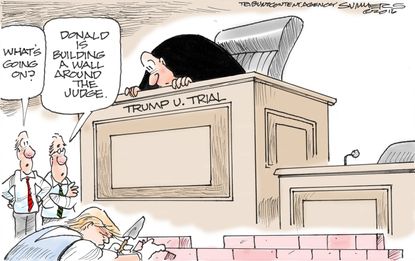 Political cartoon U.S. Election 2016 Donald Trump University Trial Mexican