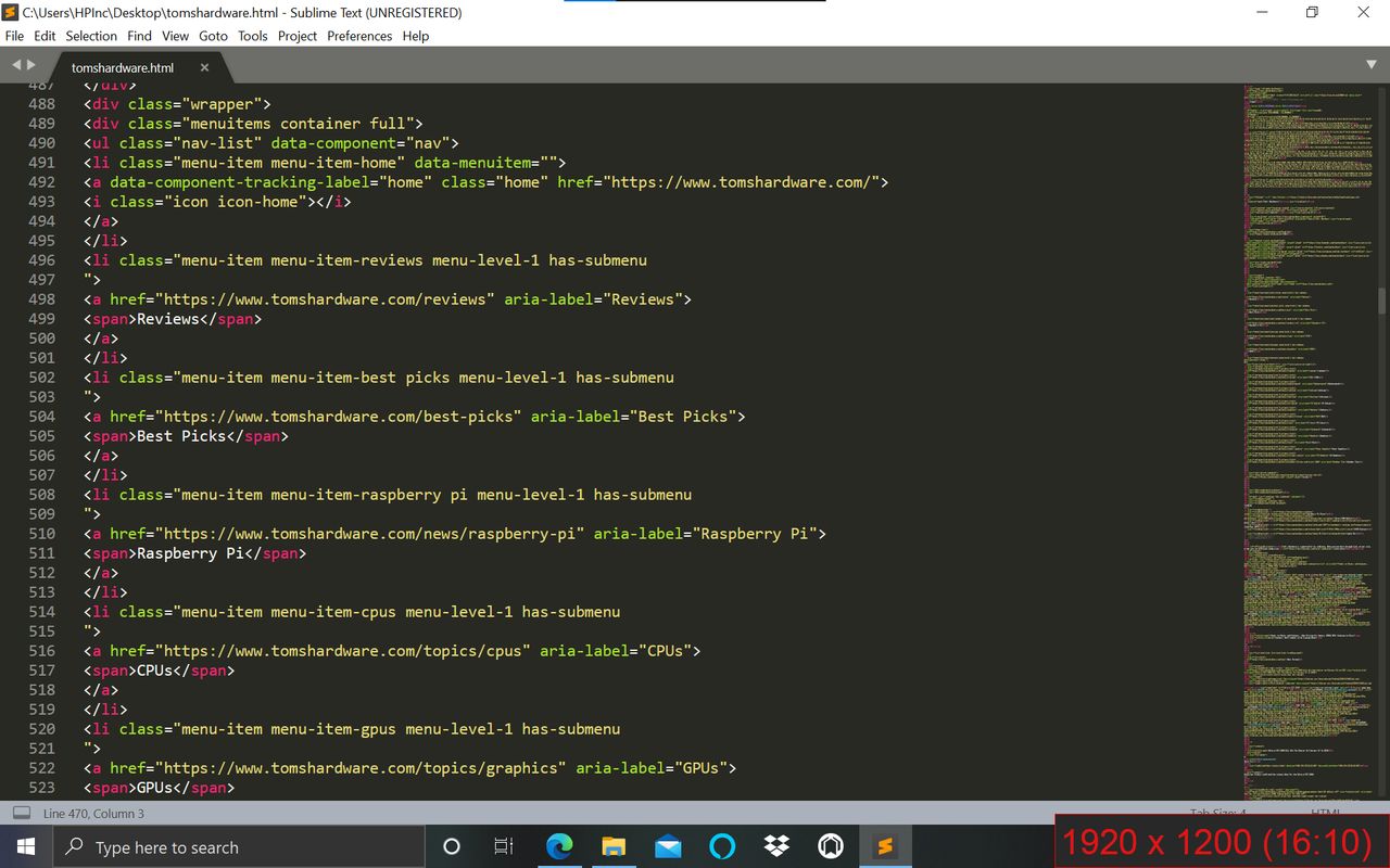 Code on a 16:10 display