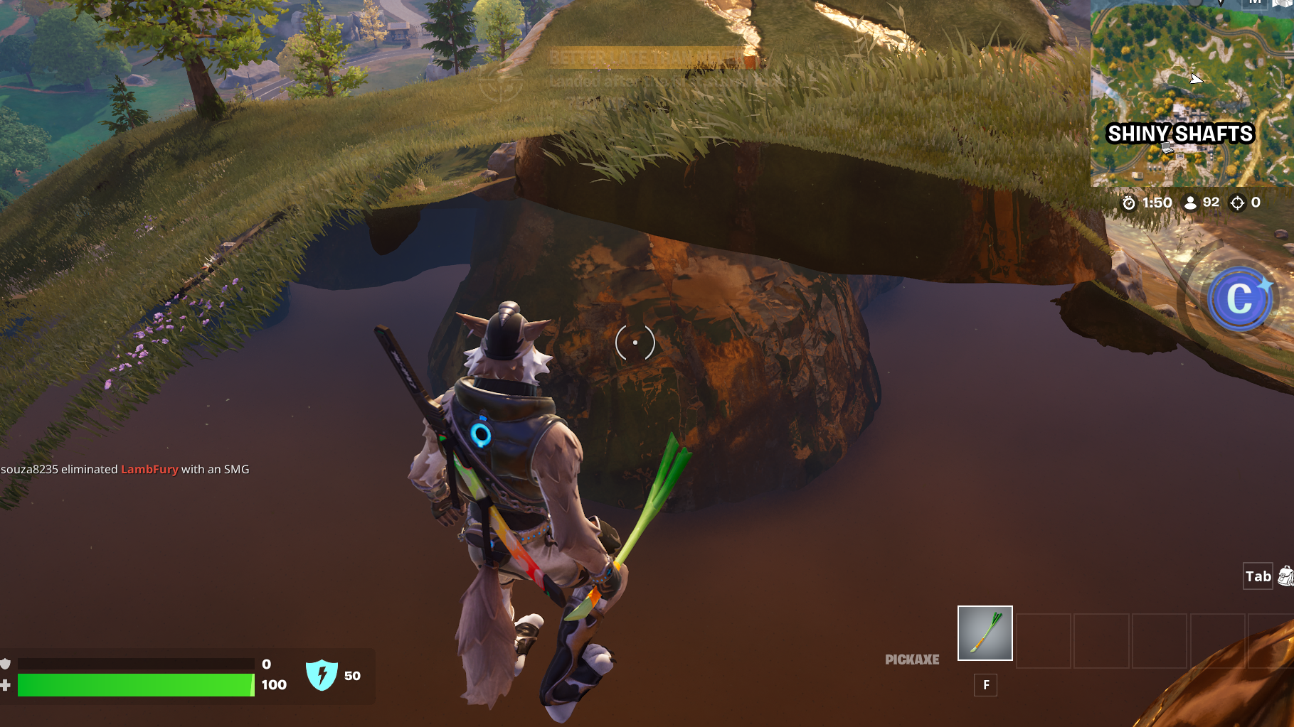 A screenshot of Fortnite showing graphical corruption on an AMD Navi 23 GPU