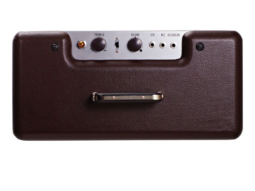 The controls are limited to volume, tremolo on/speed and a bright/dark switch. There are also three input options - guitar, mic and accordion!