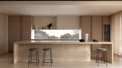 a sleek, modern travertine kitchen