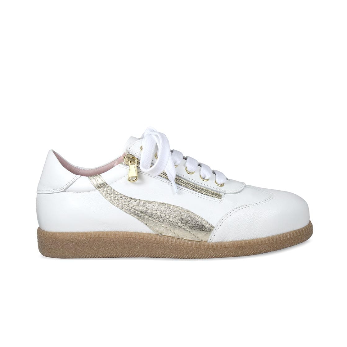 Sole Bliss white Swirl sneakers with gold accent