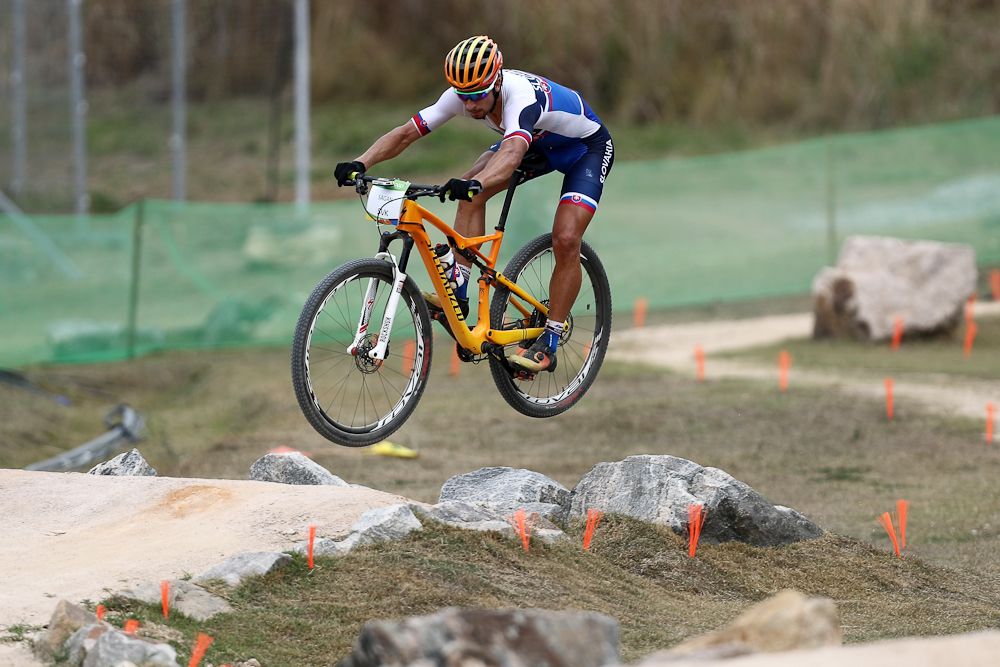 Peter Sagan practices on the MTB course of the Rio 2016 Olympic Games at the Mountain Bike Centre