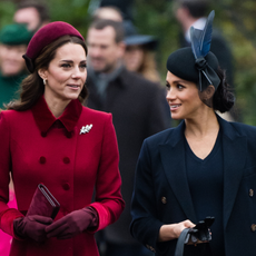 Catherine, Duchess of Cambridge and Meghan, Duchess of Sussex attend Christmas Day Church service at Church of St Mary Magdalene on the Sandringham estate on December 25, 2018