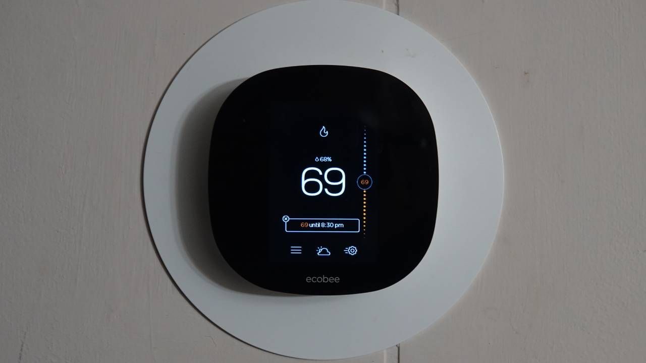 Close up of an Ecobee smart thermostat