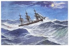 Old engraved illustration of ship at sea.