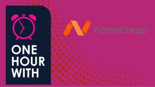 An image of a clock next to the Namecheap logo and the text "One hour with"
