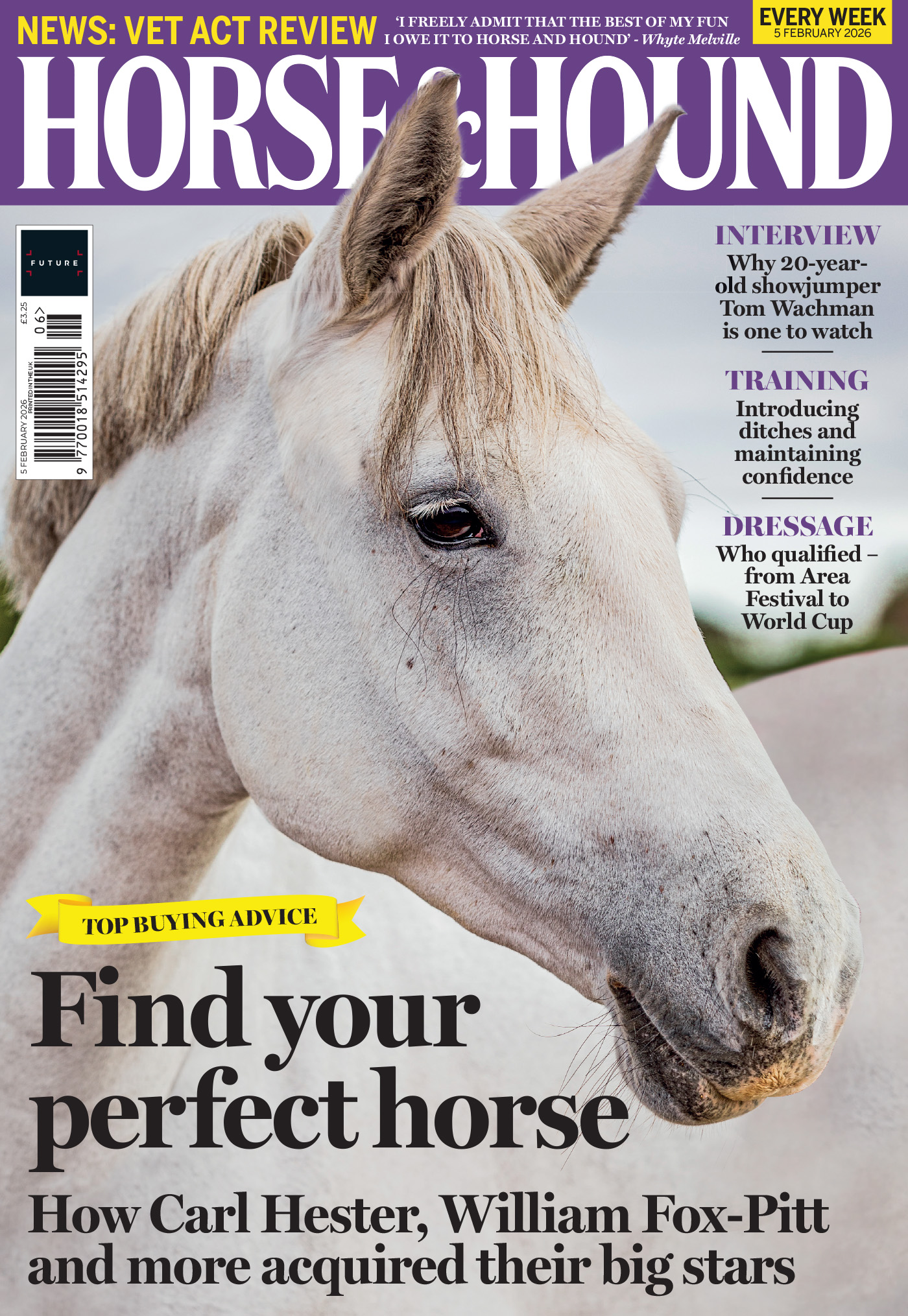 Cover of Horse &amp; Hound, in shops Thursday 5 February, featuring a grey horse