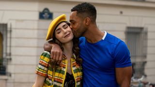 Lilly Collins as Emily and Lucien Laviscount as Alfie in Emily in Paris