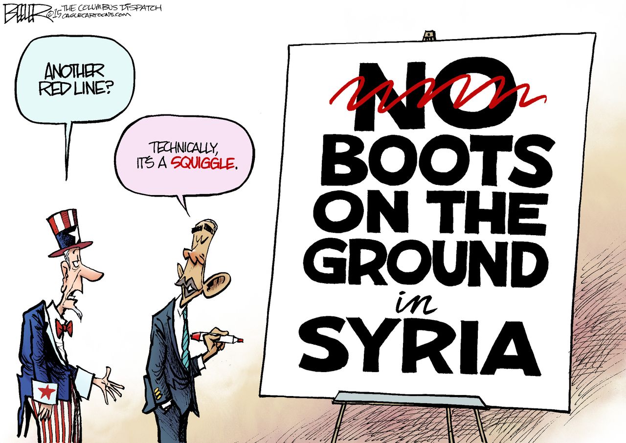 Obama cartoon World U.S. Syria Troops