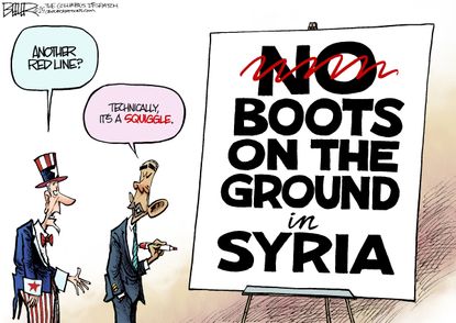 Obama cartoon World U.S. Syria Troops