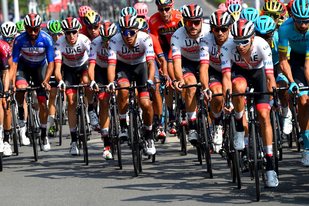 UAE Team Emirates patrol the front on stage 3 of the Tour of Guangxi