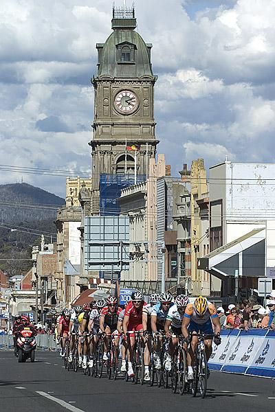 The lead group in Sturt Street with the Town Hall clock tower in the background.