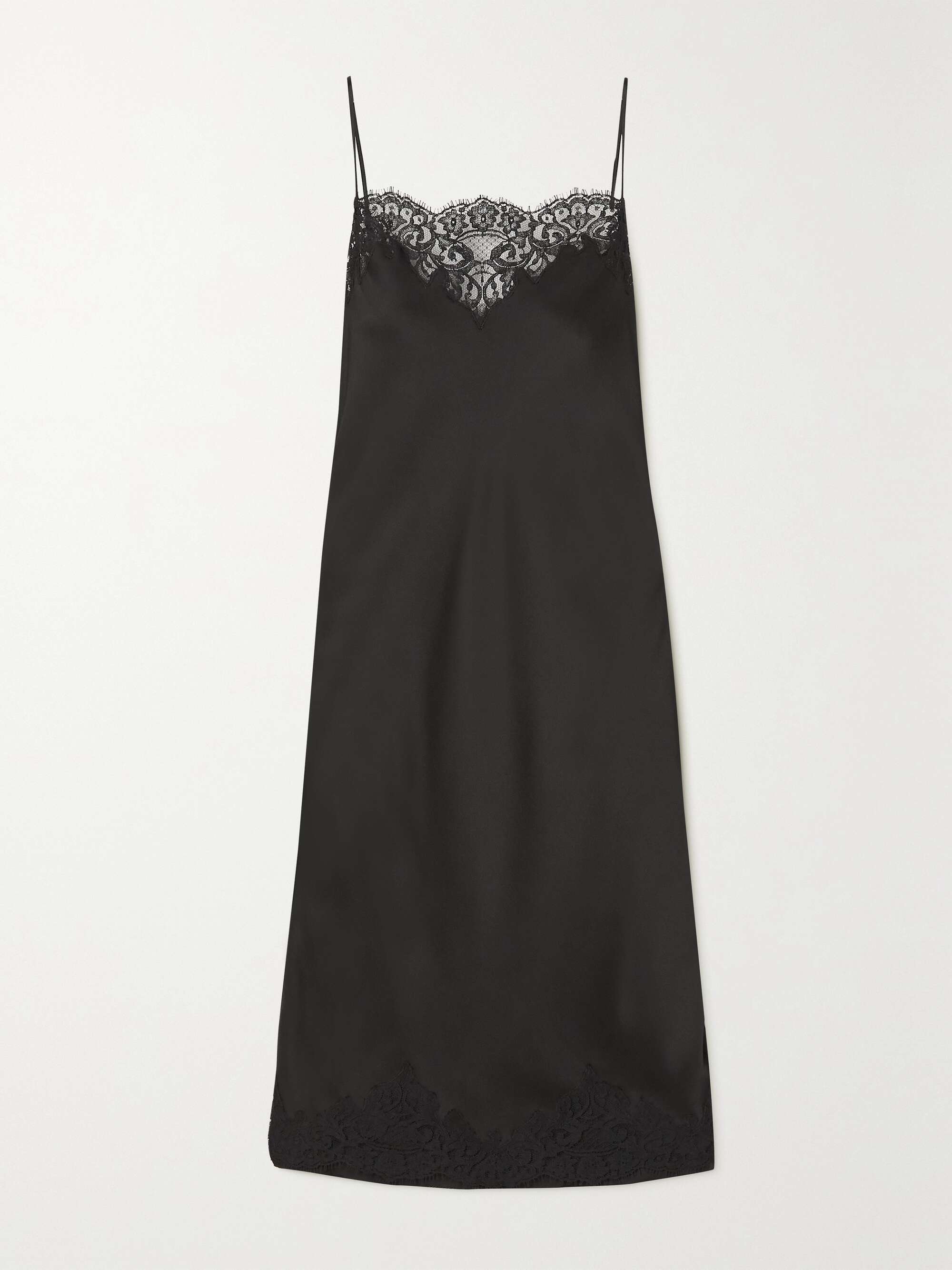 + Net Sustain Lace-Trimmed Satin Midi Dress