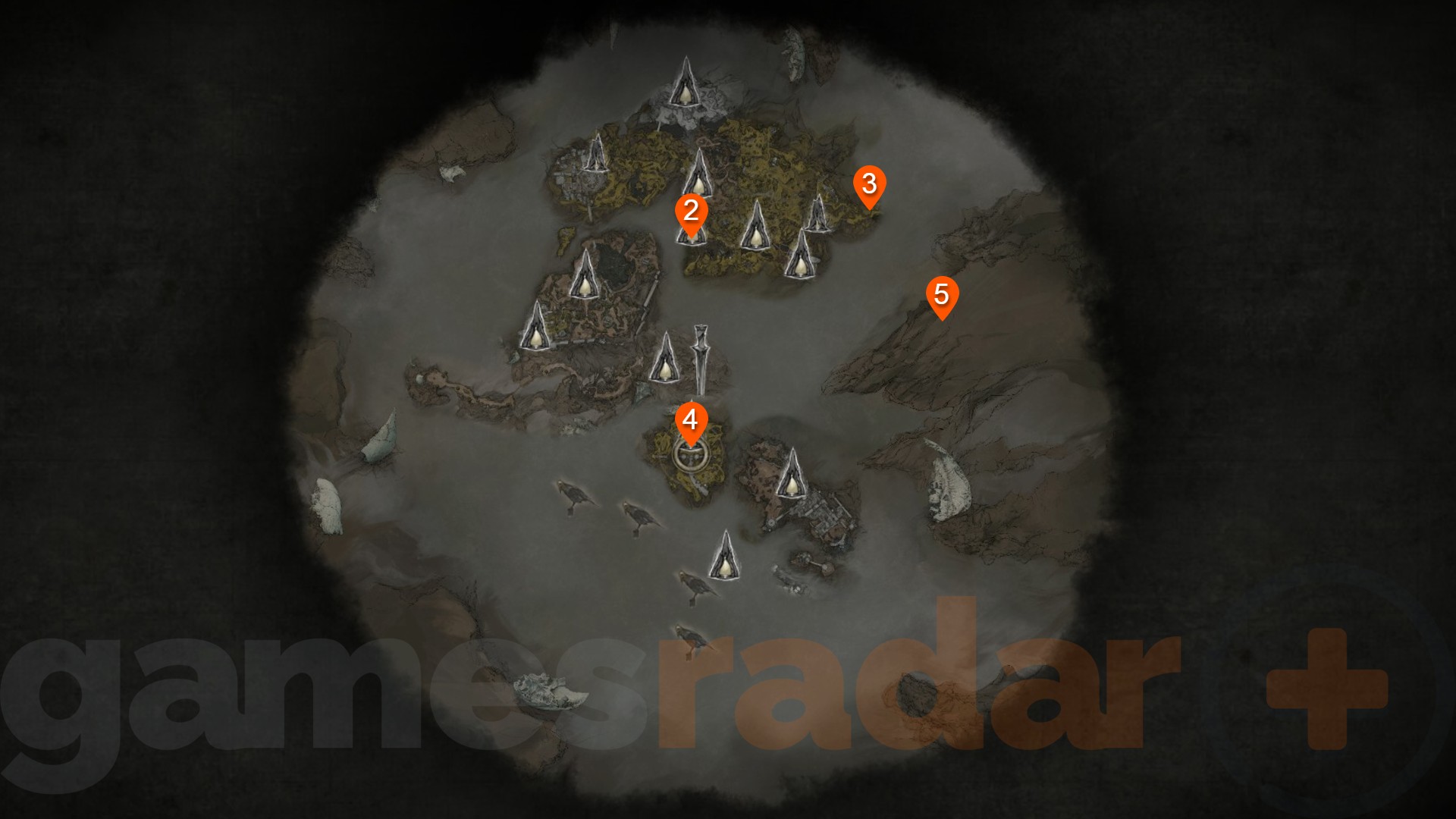 The locations of the Mortal Shell 2 Tarforge upgrade parts marked on the in-game map.