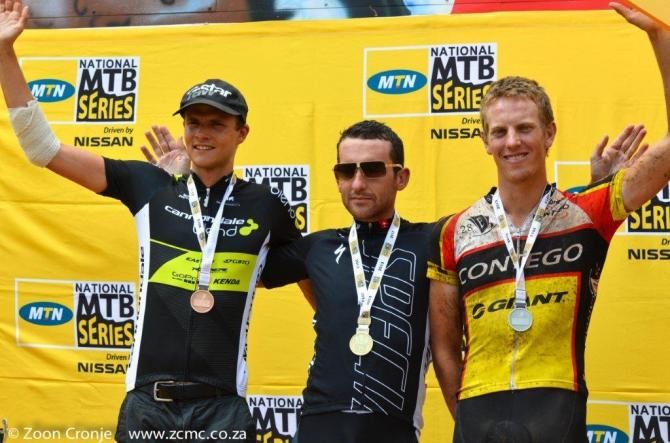 Elite men's podium: Charles Keey, Max Knox and Matthys Beukes