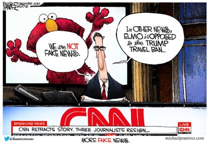 Political cartoon U.S. CNN fake news Elmo Trump travel ban
