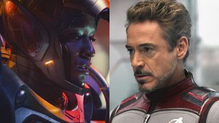 Riri Williams (Dominique Thorne) faces down in Ironheart, while Tony Stark (Robert Downey Jr.) prepares to travel back in time in Avengers: Endgame