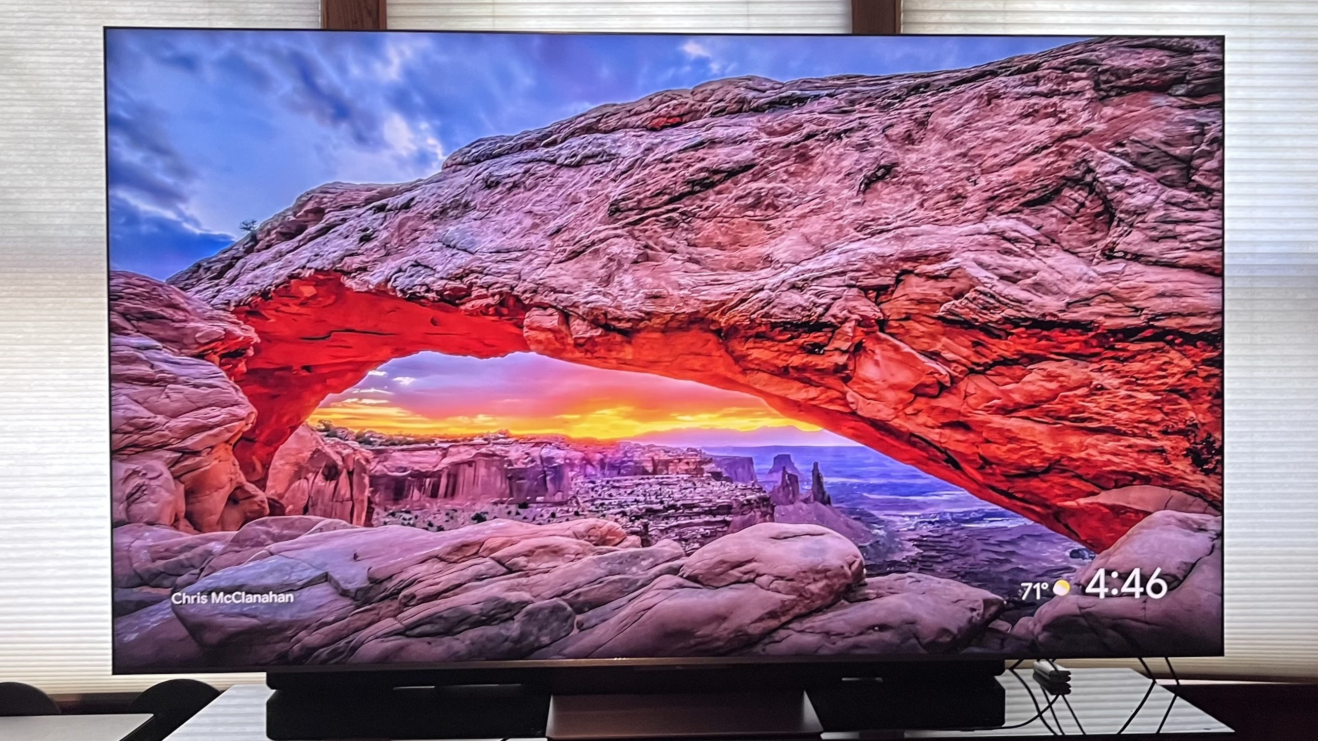 TCL QM9K showing image of desert rock formation and sunset
