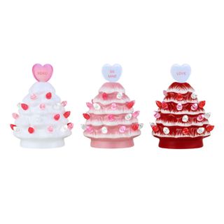 Ceramic pink, red, and white Christmas trees for Valentine's Day
