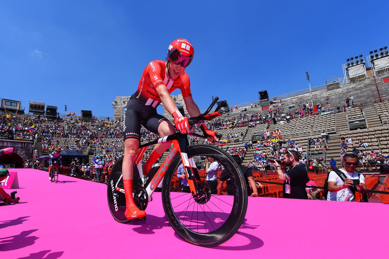 Chad Haga (Team Sunweb) smiles after going fastest