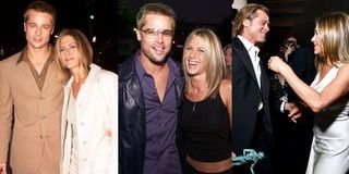 A trio of images of Brad Pitt and Jennifer Aniston.
