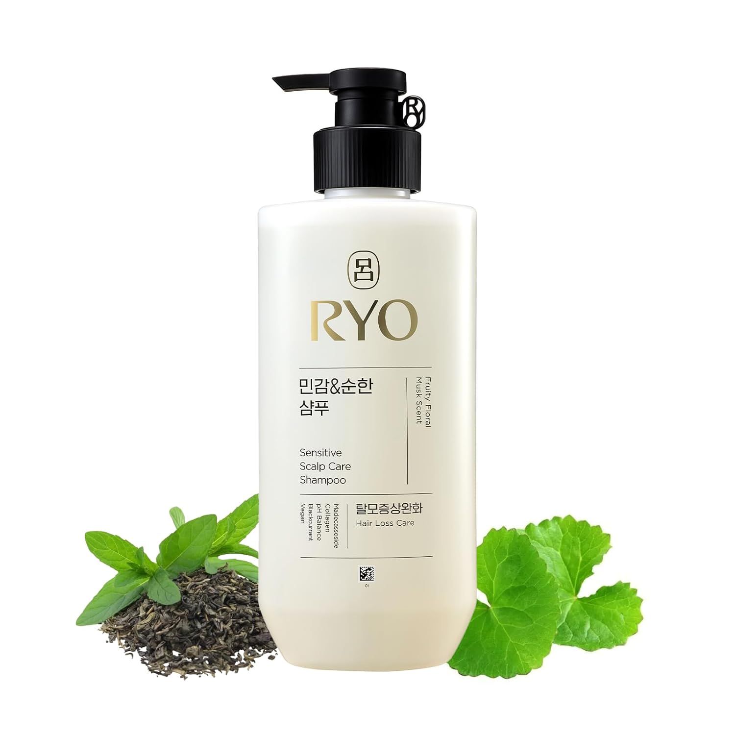 Ryo Sensitive Scalp Care Shampoo With Korean Ginseng & Caffeine - Soothing and Relief for All Hair Type, Anti Loss Care, Dermatologist Tested, 16 Fl Oz.