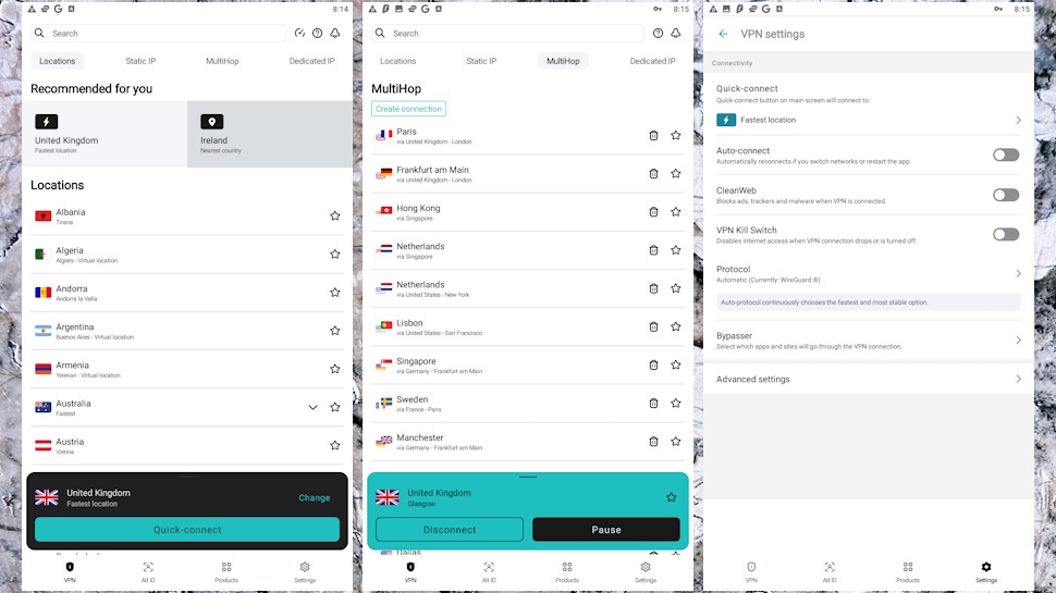 Nouvelle interface de l'application Android de Surfshark