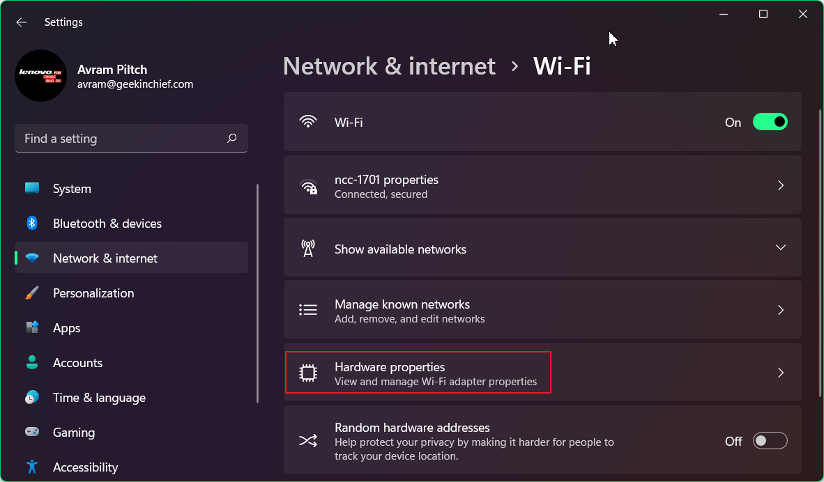 MAC Address in Windows 11