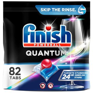 A black packet of Finish dishwasher tablets