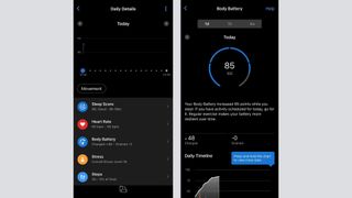 Screenshots of the Garmin Forerunner 165 sleep insights in the Garmin Connect app