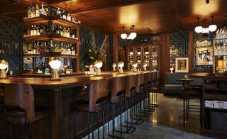 Bar with decorative lamps and countertop