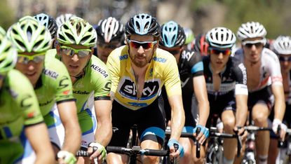 Bradley Wiggins wearing Yellow in the Amgen Tour of California 2014