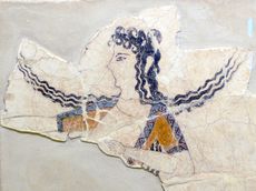 A fragment from a Minoan fresco showing a woman dancing. The fragment dates to between 1600 B.C. and 1450 B.C.