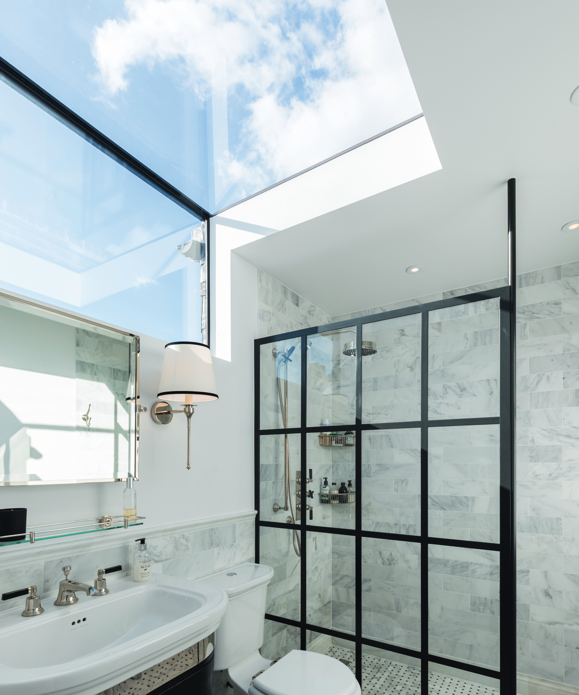 glazed window and ceiling section on dormer loft bathroom