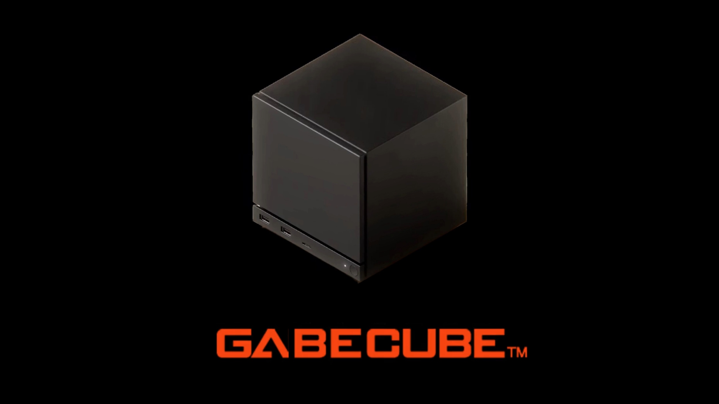 A Custom GabeCube startup screen for the Steam Machine, by DentureTaco @ Reddit
