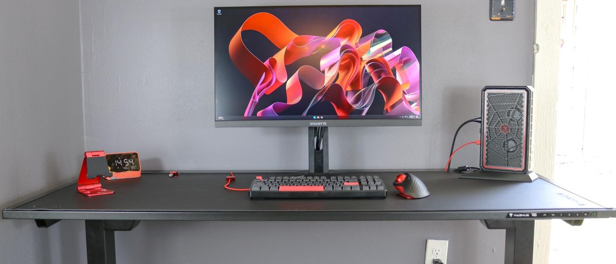 The Secretlab Magnus Pro set up with a PC, monitor and keyboard