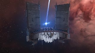 The Keepstar fires its devastating "doomsday" energy beam weapon.