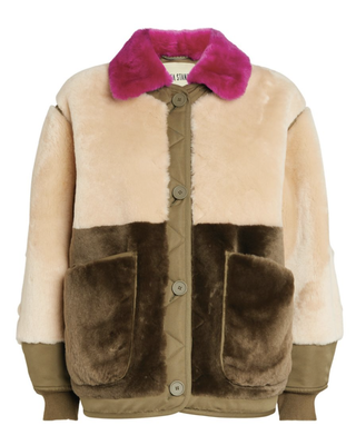 colour-block reversible shearling jacket