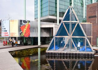 Water Cities Rotterdam exhibition, showing floating pyramidal structure by Kunlé Adeyemi