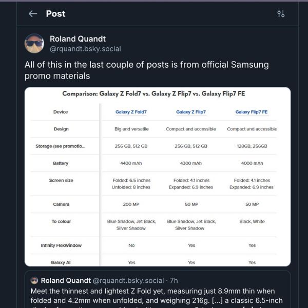 Galaxy Z Fold 7 specs leak