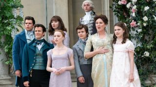 From left to right: Colin, Benedict, Eloise, Daphne, Gregory, Lady Bridgerton and Hyacinth in Bridgerton.