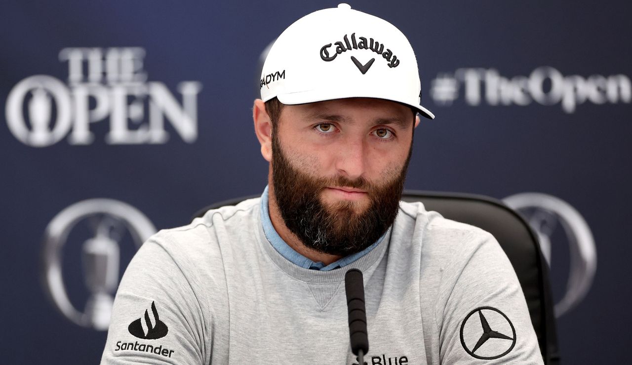 Jon Rahm speaks to the media at The Open