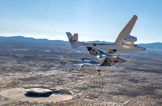  Virgin Galactic’s VSS Unity spaceliner relocates to the company’s commercial hub at Spaceport America in New Mexico on Feb. 13, 2020.