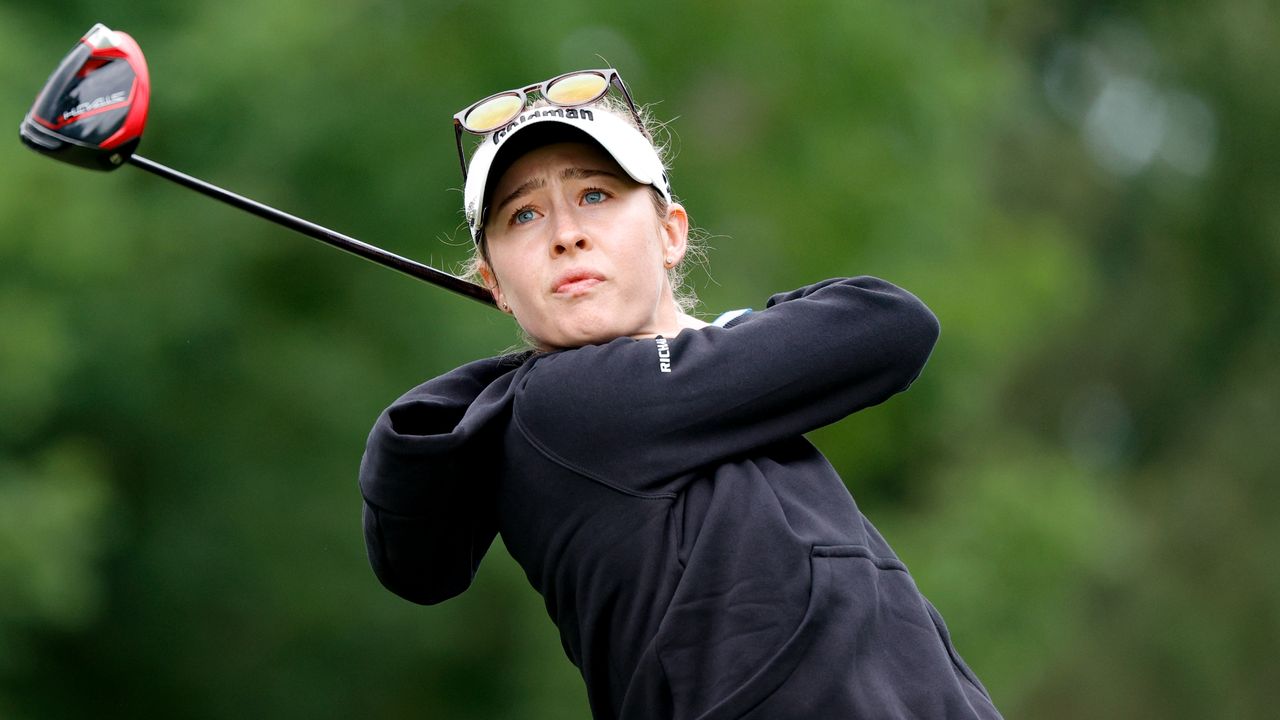 Nelly Korda takes a shot during the 2023 Chevron Championship at Carlton Woods