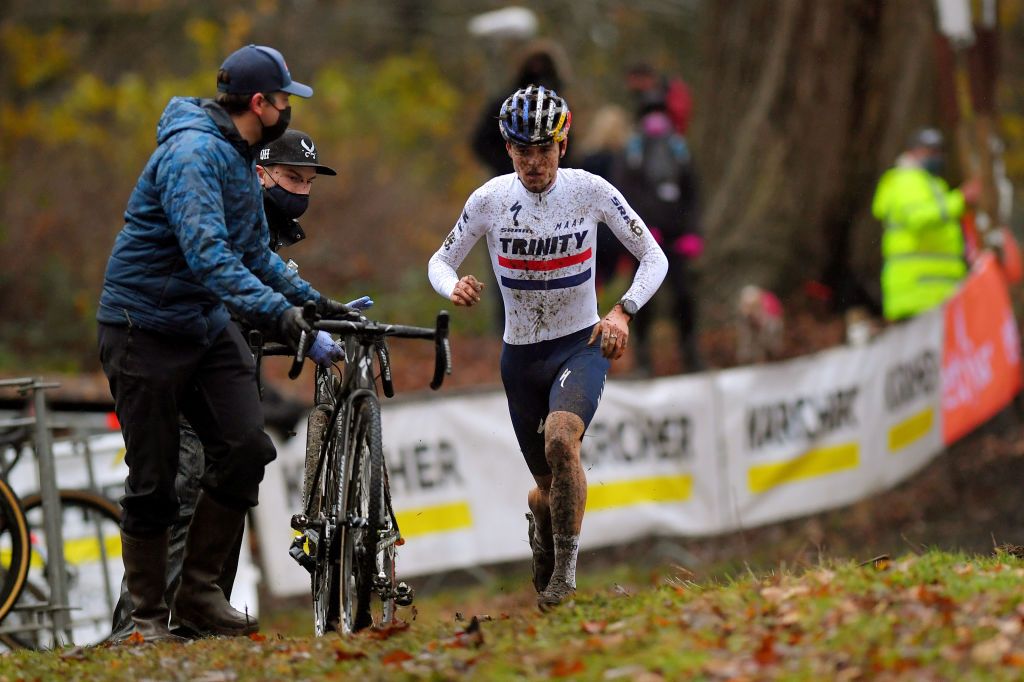 ANTWERPEN BELGIUM DECEMBER 13 Thomas Pidcock of United Kingdom Team Trinity Racing Bike Soigneur during the 43rd Superprestige Cyclocross Gavere 2020 Men Elite Superprestige2021 SPGavere SuperprestigeCX on December 13 2020 in Antwerpen Belgium Photo by Luc ClaessenGetty Images