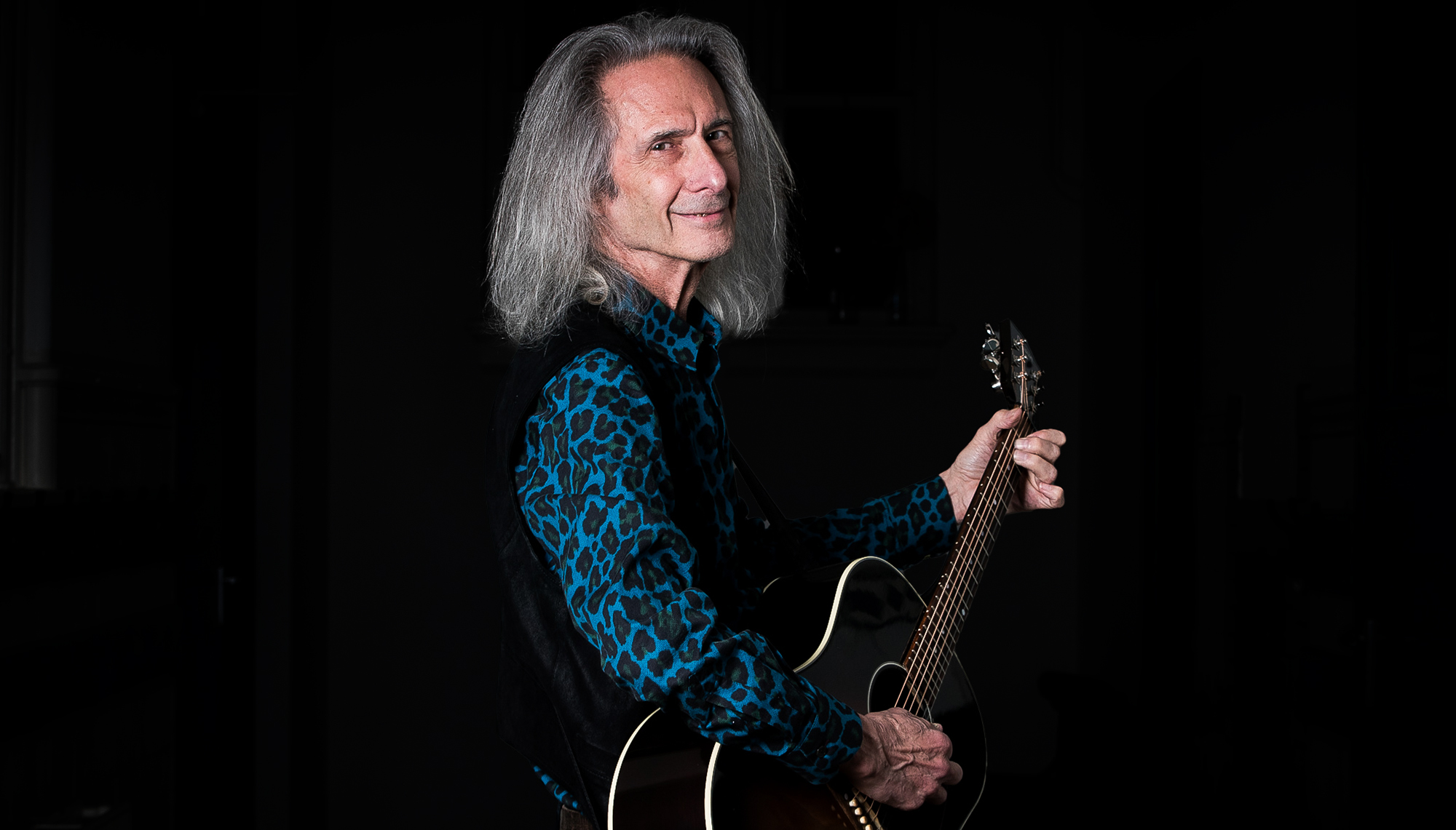 Portrait of American guitarist, composer and writer Lenny Kaye, The Hague, Netherlands, 18th November 2021. Kaye is best known as guitarist of Patti Smith Group since 1974.
